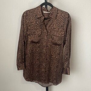 Soft Surroundings Long Lined Animal Print 100% Silk Button Up Blouse Size XS